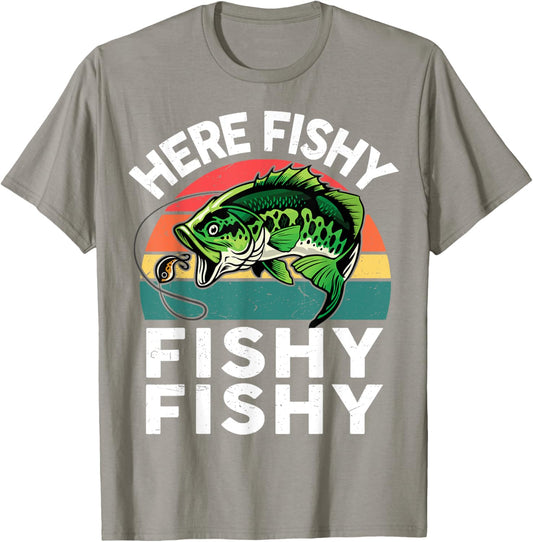 Funny Here-Fishy Kids Toddler Youth Boy Women Bass Fishing T-Shirt - T-Shirt | Sand