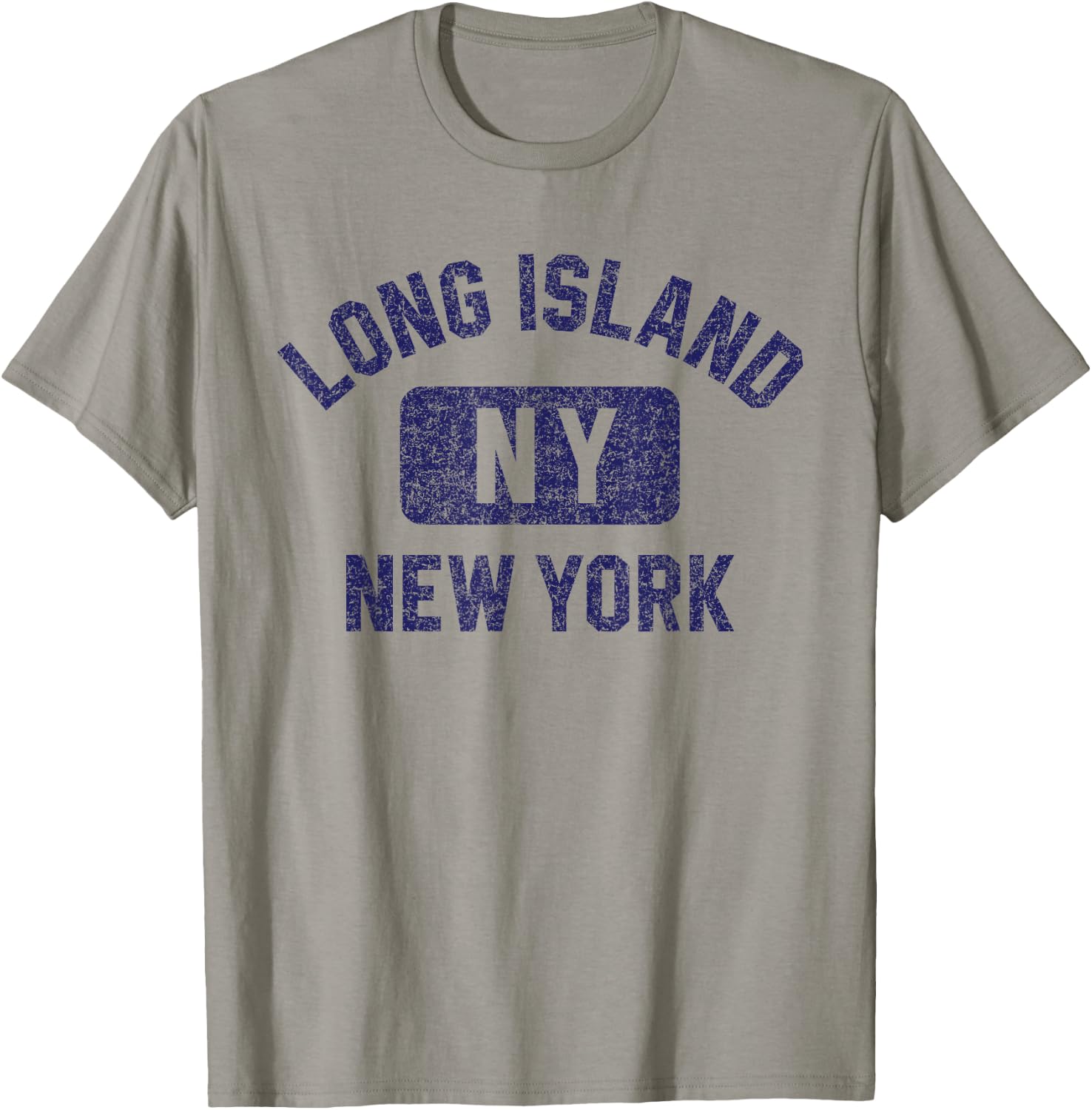 Long Island NY Gym Style Distressed Dark Blue Print T-Shirt - T-Shirt | Sand