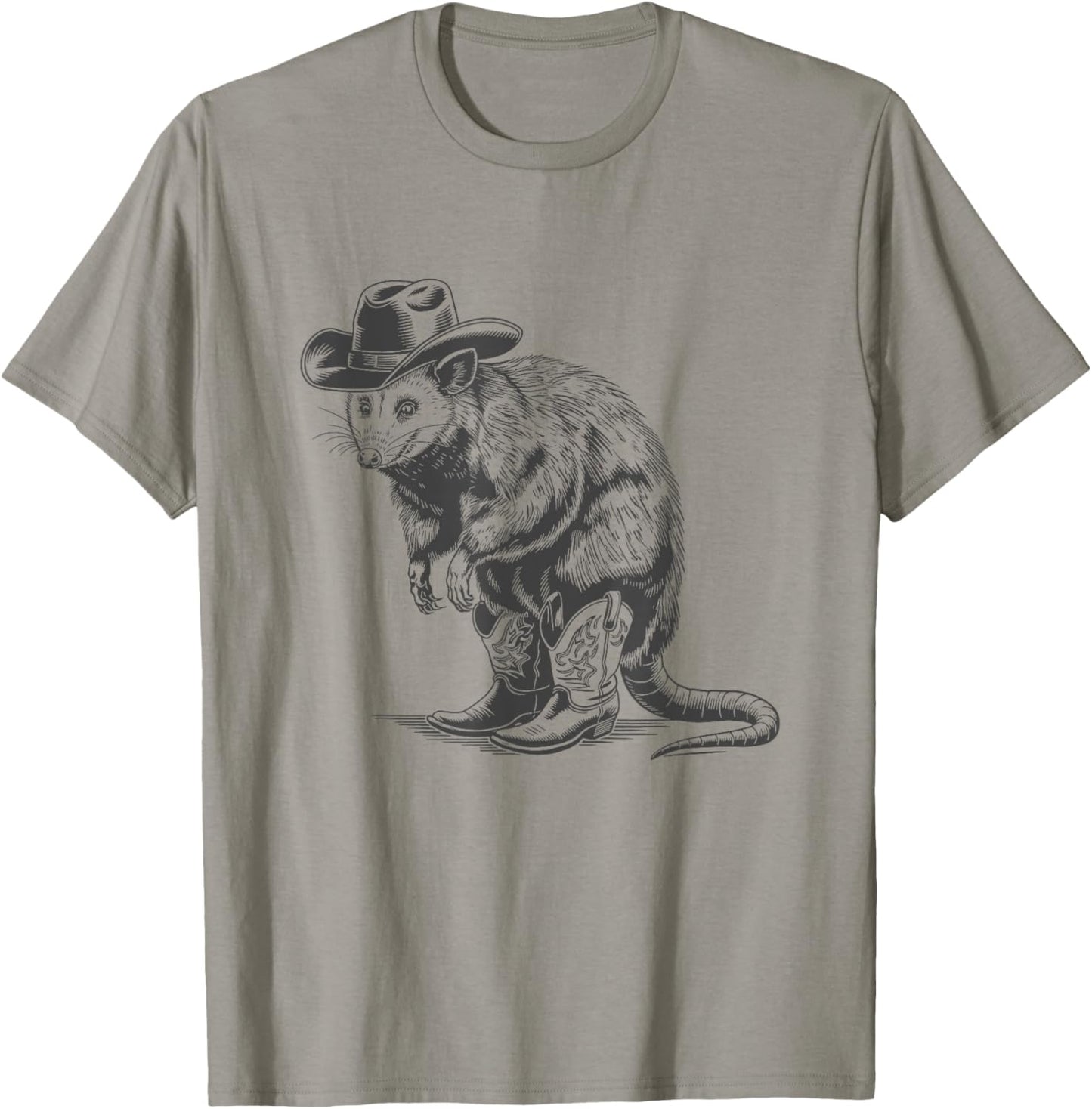 Funny Vintage Meme Humor Vintage Possum Cowboy Cowgirl Western Country Opossum T-Shirt - T-Shirt | Sand