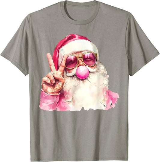 Santa Claus Blowing Bubble Gum Pink Sunglasses Christmas T-Shirt - T-Shirt | Sand