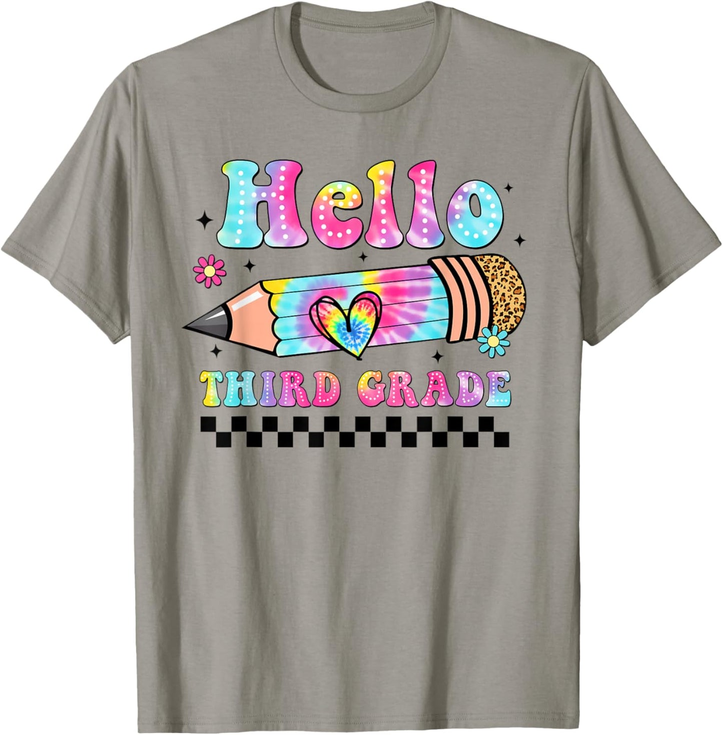 Hello 3rd Grade Leopard Tie Dye Back To School Third Grade T-Shirt - T-Shirt | Sand