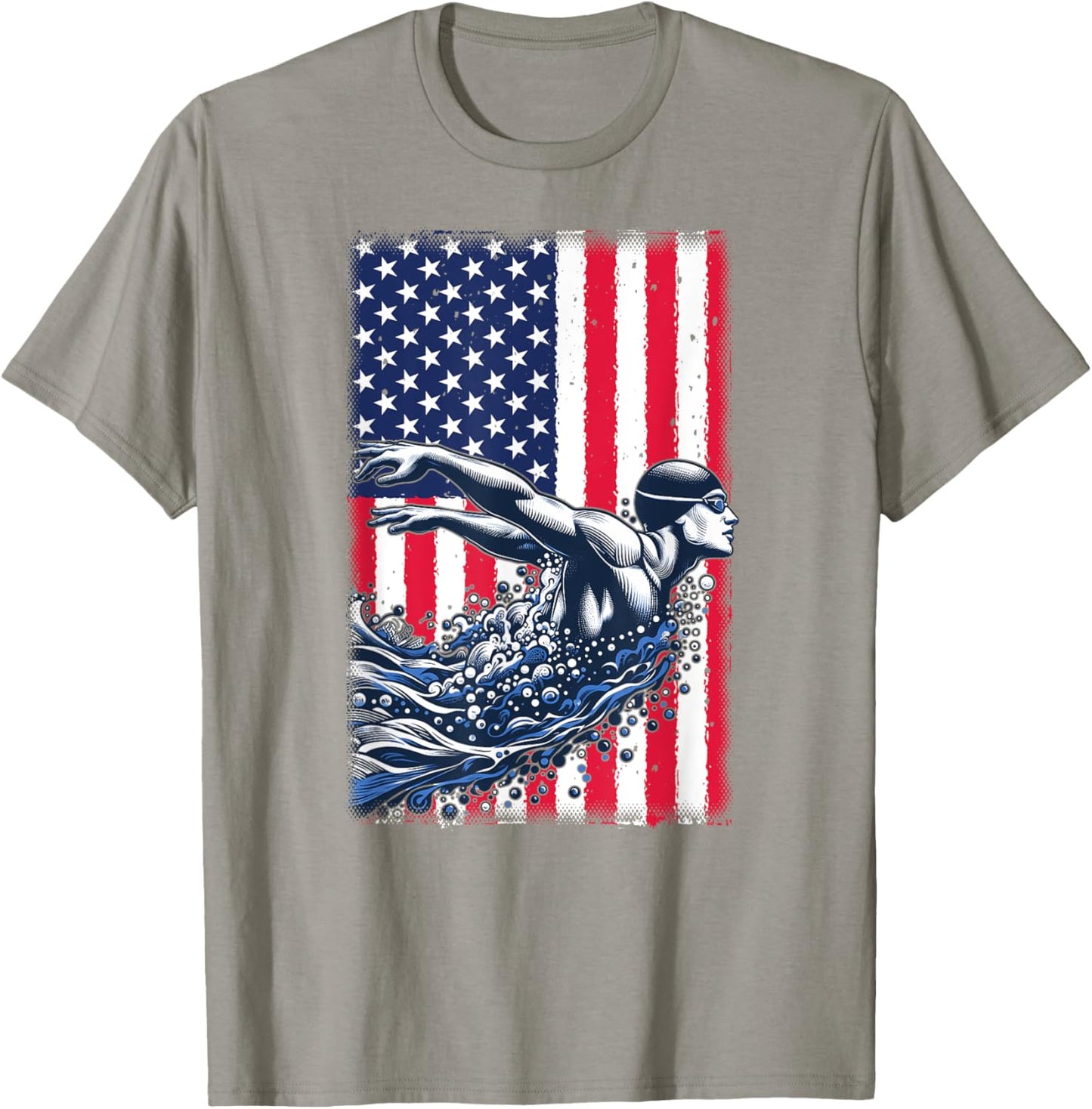 Swimming American Flag USA Swim Sport Team Swimmer Butterfly Women Kids Men T-Shirt - T-Shirt | Sand