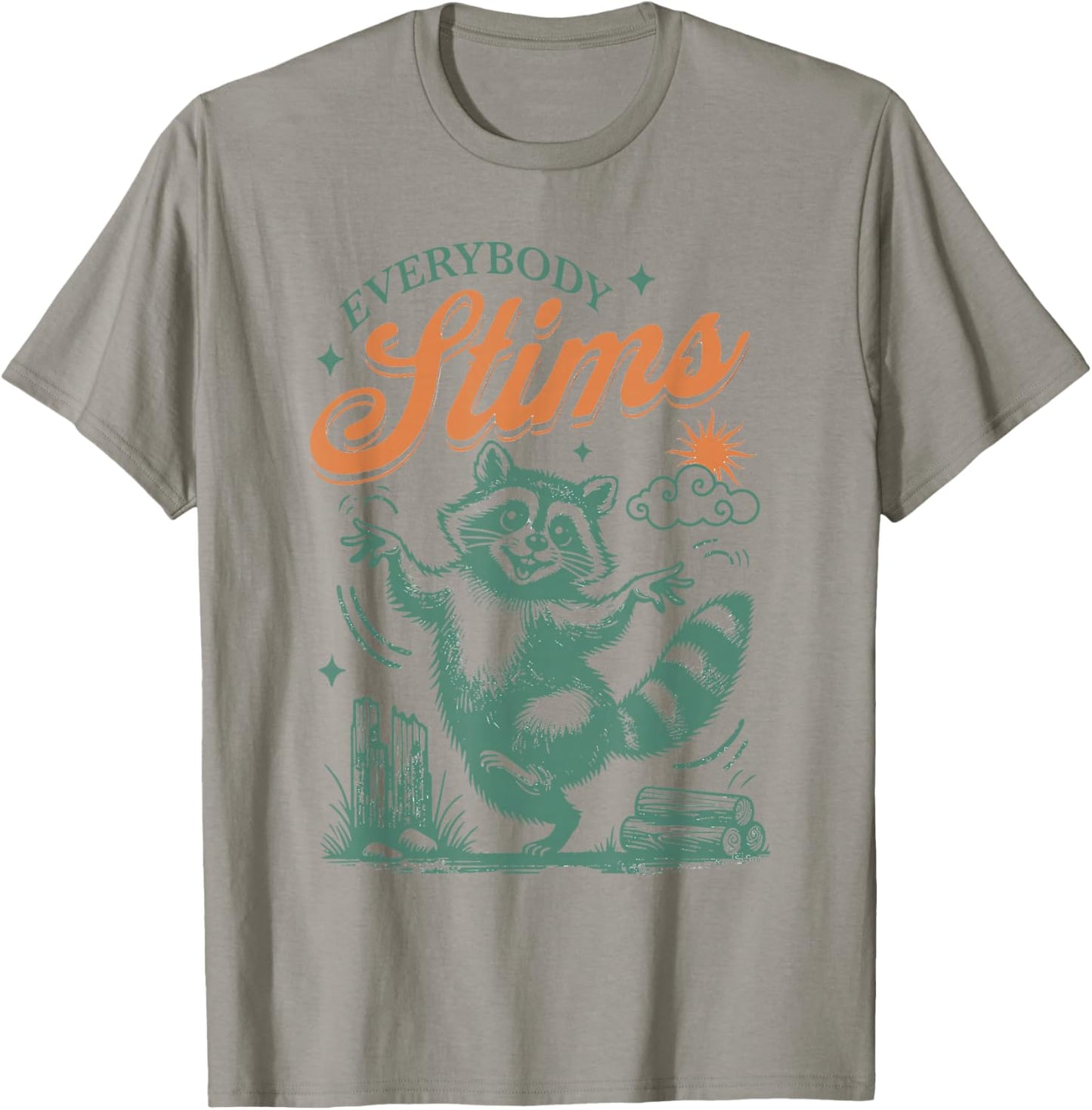 Everybody Stims SPED Teacher Autism Awareness Raccoon Print T-Shirt - T-Shirt | Sand