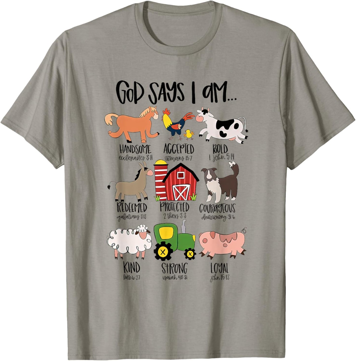 God Says I am Bold Shirt, Christian Farmer Farm Animal Crew T-Shirt - T-Shirt | Sand