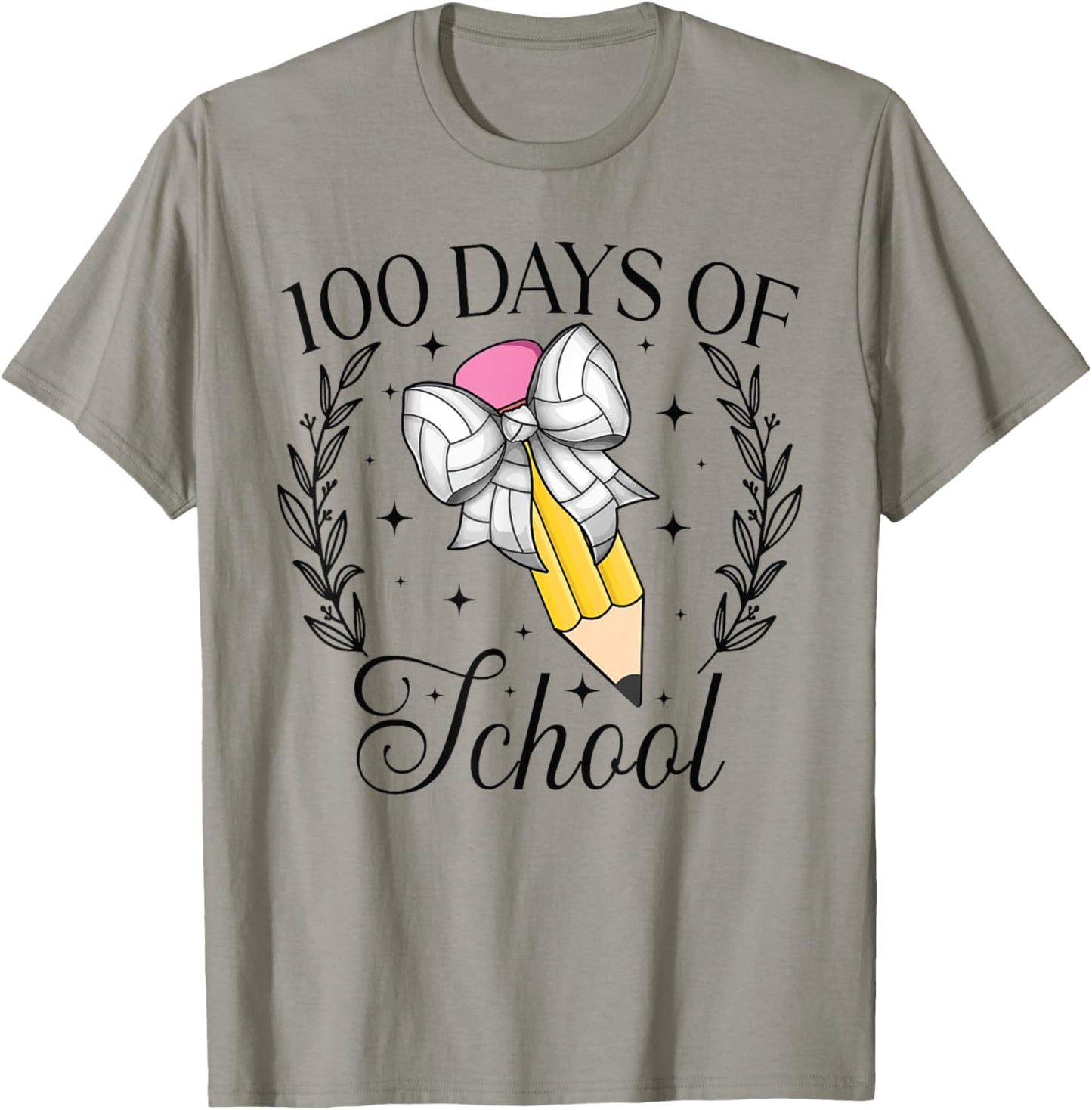 100 Days Of School Volleyball Coquette Pencil Bow 100th Day T-Shirt - T-Shirt | Sand