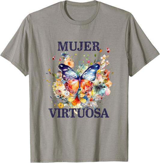 Mujer Virtuosa Flores Mariposa Dios Religiosas Bible Verse T-Shirt - T-Shirt | Sand