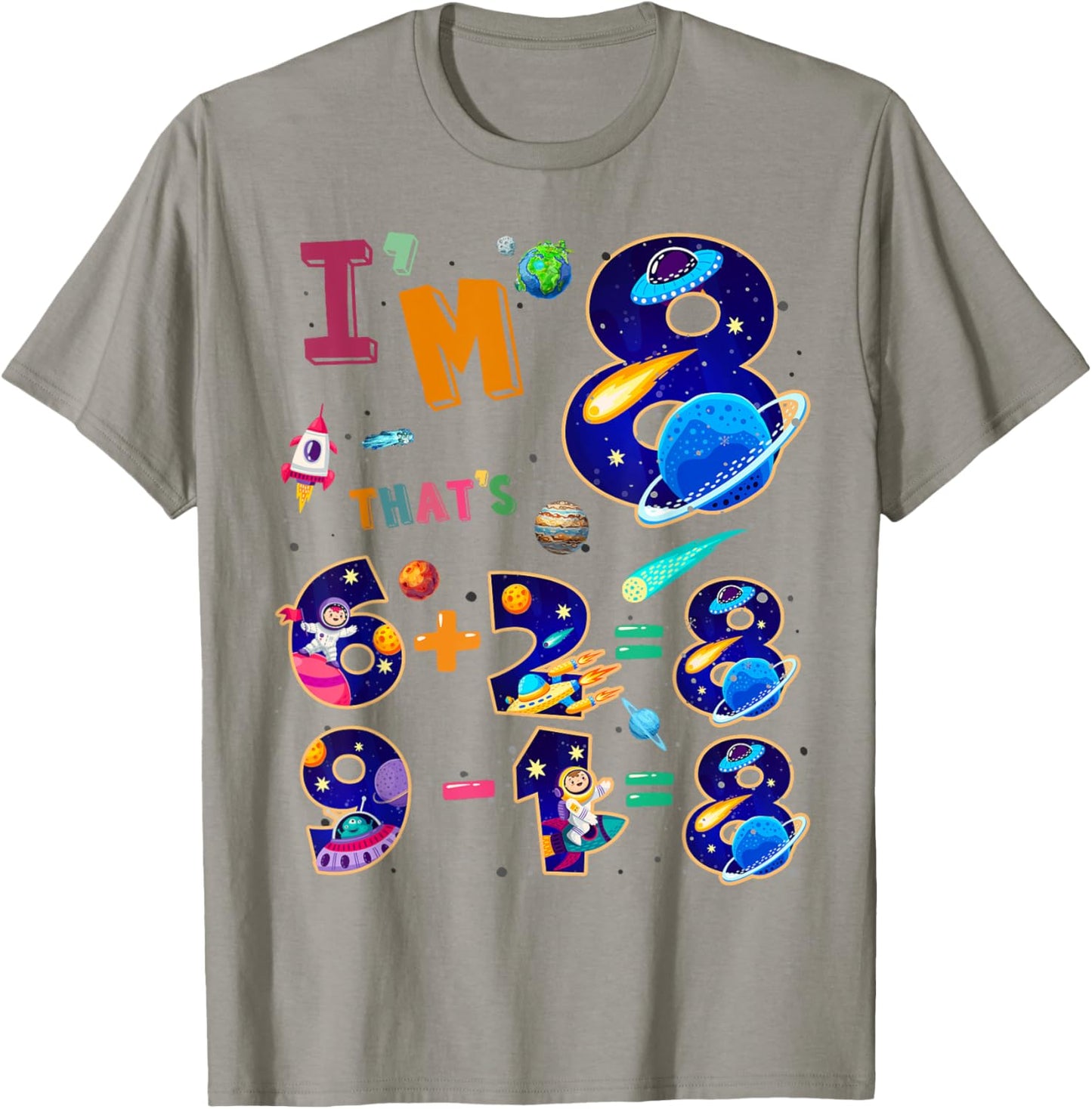 Maths 8th Birthday Space Idea For Kids & 8 Year Old Numbers T-Shirt - T-Shirt | Sand
