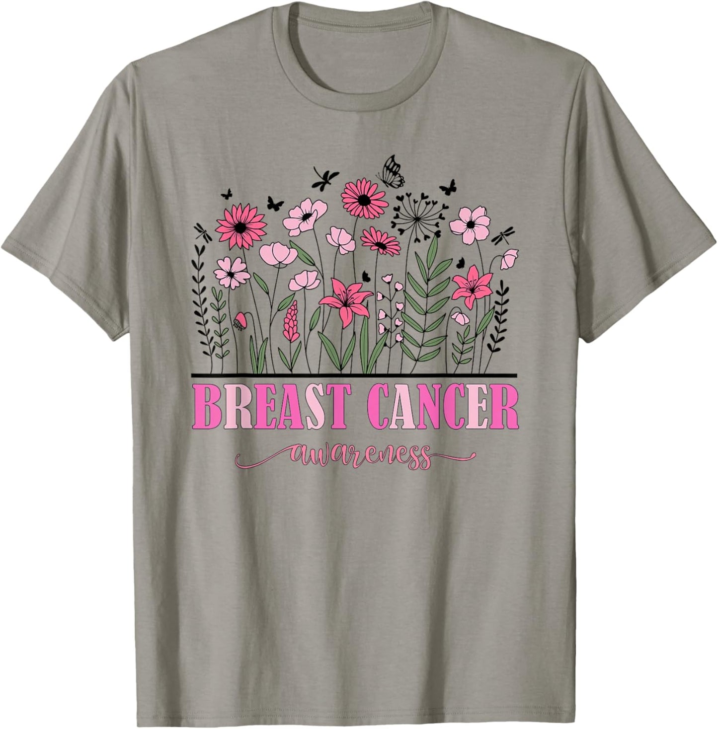 Flowers Breast Cancer Awareness Women Cancer Survivor T-Shirt - T-Shirt | Sand