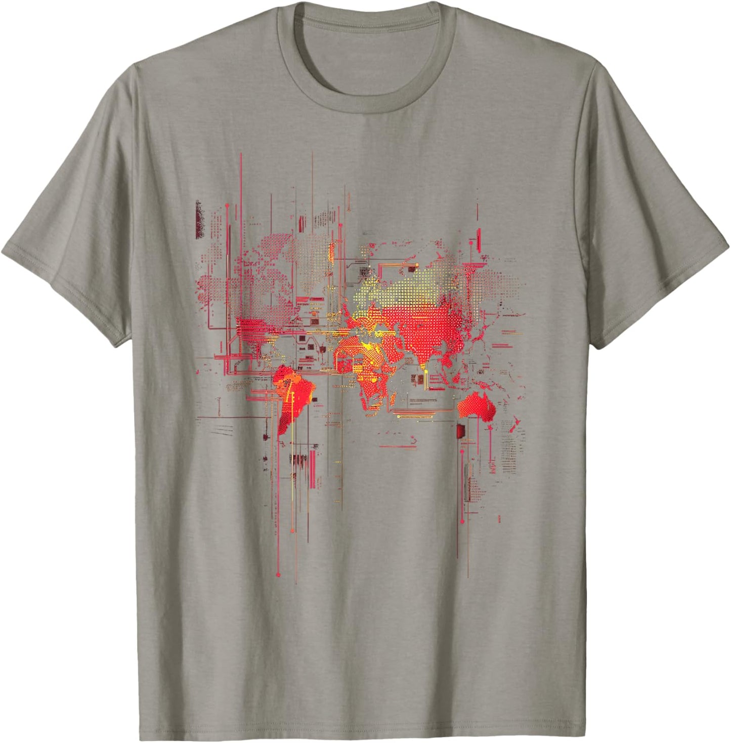 Digital Glitch World Map T-Shirt - T-Shirt | Sand
