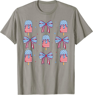 4th of July Cute Popsicle Bows Patriotic Women Kids T-Shirt - T-Shirt | Sand