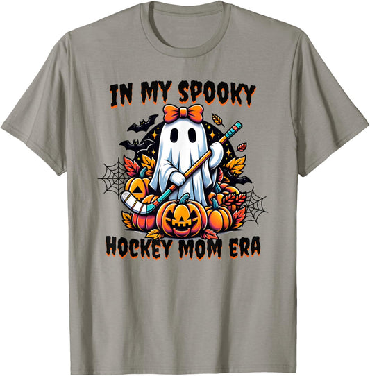 In My Spooky Hockey Mom Era Halloween Coquette Ghost Cute T-Shirt - T-Shirt | Sand