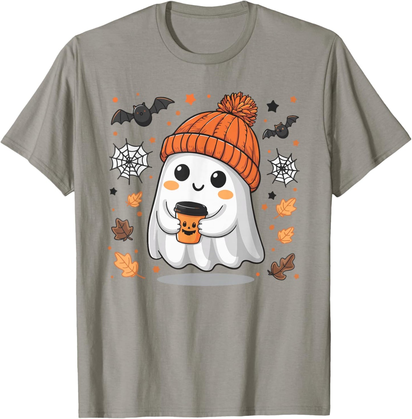 Cute Ghost Drinking Coffee Halloween Ghost Ice Coffee T-Shirt - T-Shirt | Sand