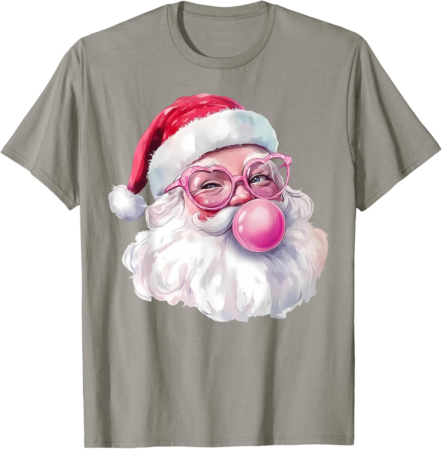 Santa Claus Blowing Bubble Gum Pink Sunglasses Christmas T-Shirt - T-Shirt | Sand