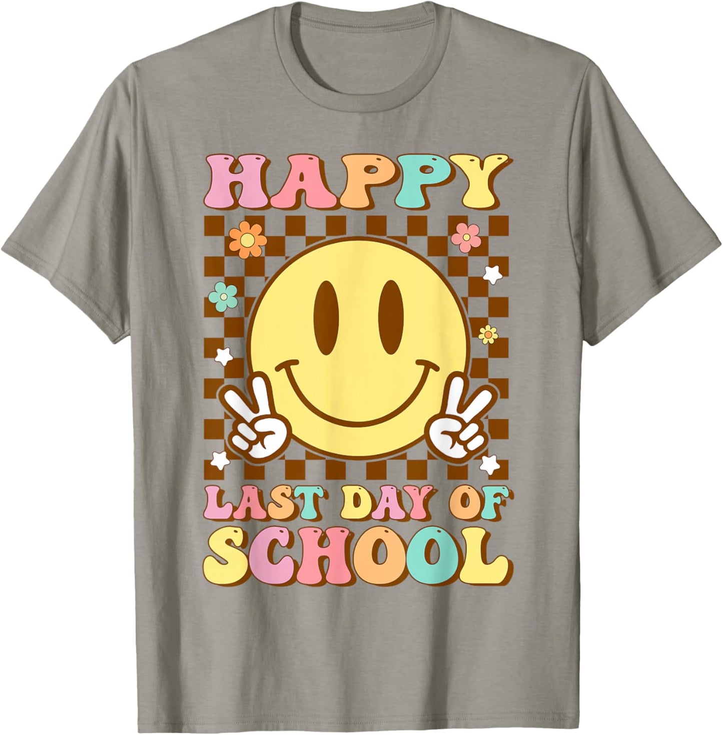 Happy Last Day of School Smile Face Graduation Groovy T-Shirt - T-Shirt | Sand