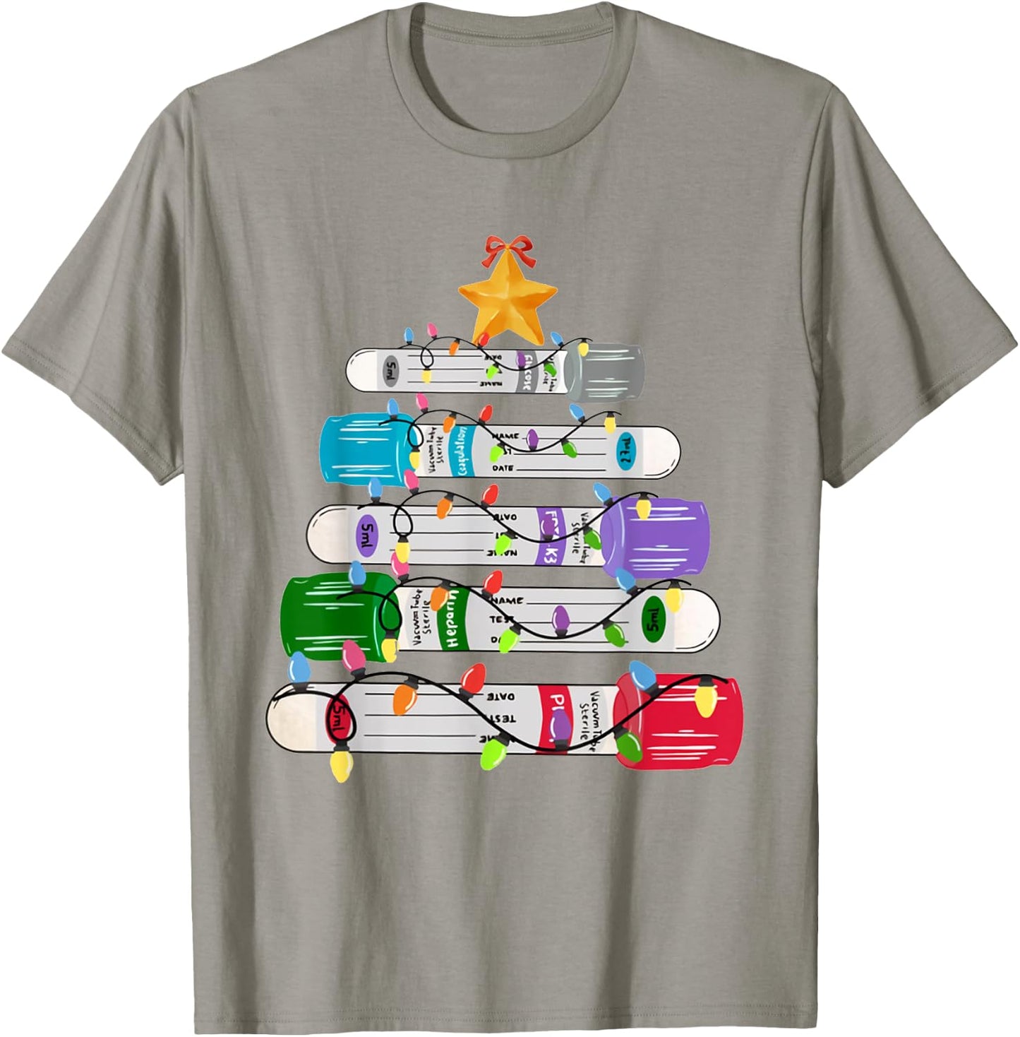 Test Tube Christmas Tree Phlebotomy Lab Scientist Lab Techs T-Shirt - T-Shirt | Sand