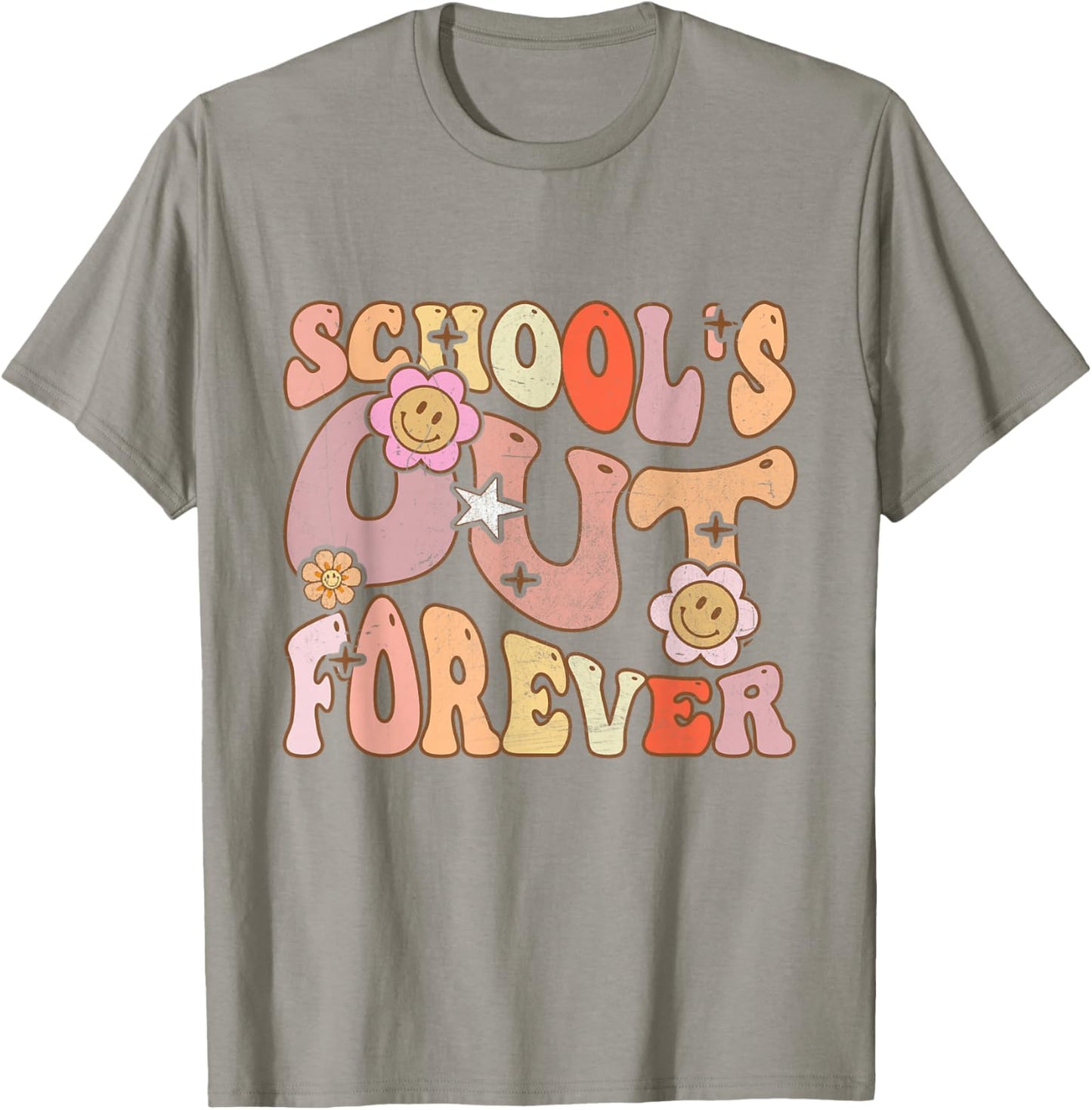 School's Out Forever Teacher Retirement Groovy Retro Vintage T-Shirt - T-Shirt | Sand