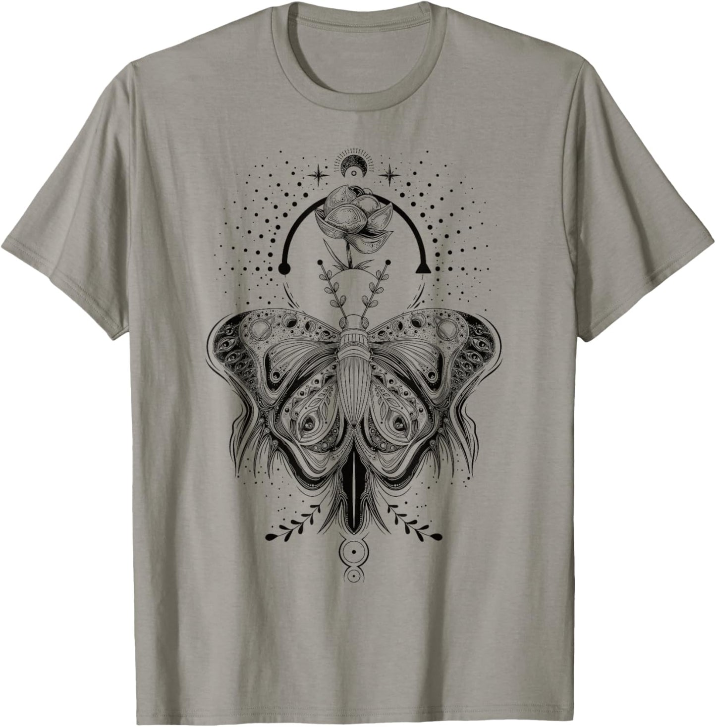 Floral Moth Butterfly Flower Celestial Geometry T-Shirt - T-Shirt | Sand