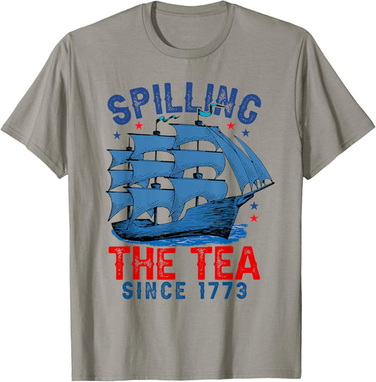 4th Of July Spilling The Tea Since 1773 Men Women Kids T-Shirt - T-Shirt | Sand