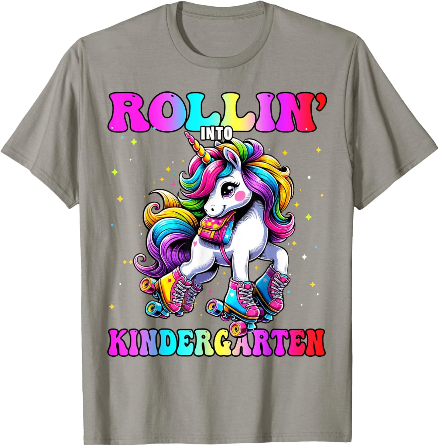 Kindergarten Back To School First Day Girls Rollin Unicorn T-Shirt - T-Shirt | Sand
