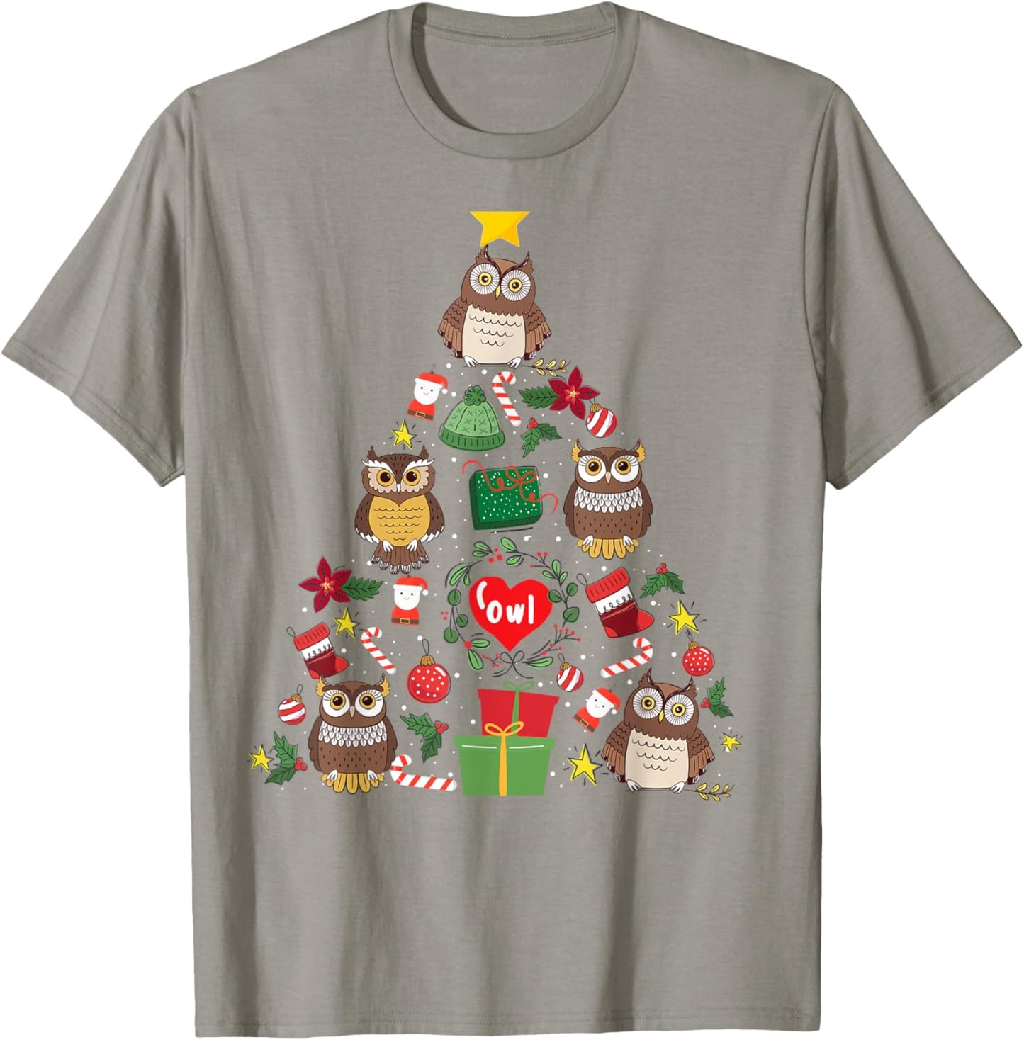Owl Ornament Christmas Tree Owl Lover Xmas Gifts Men Women T-Shirt - T-Shirt | Sand
