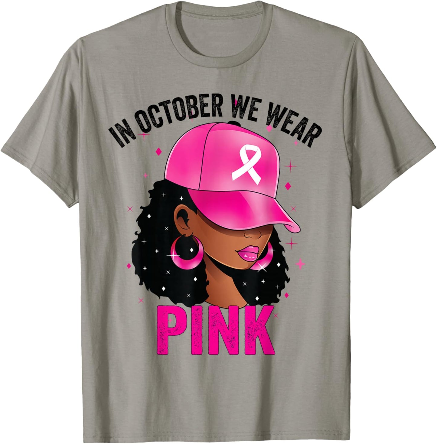 In October We Wear Pink Black Women Breast Cancer Awareness T-Shirt - T-Shirt | Sand