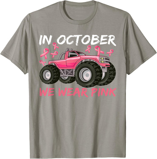 Boys Breast Cancer In October We Wear Pink Monster truck