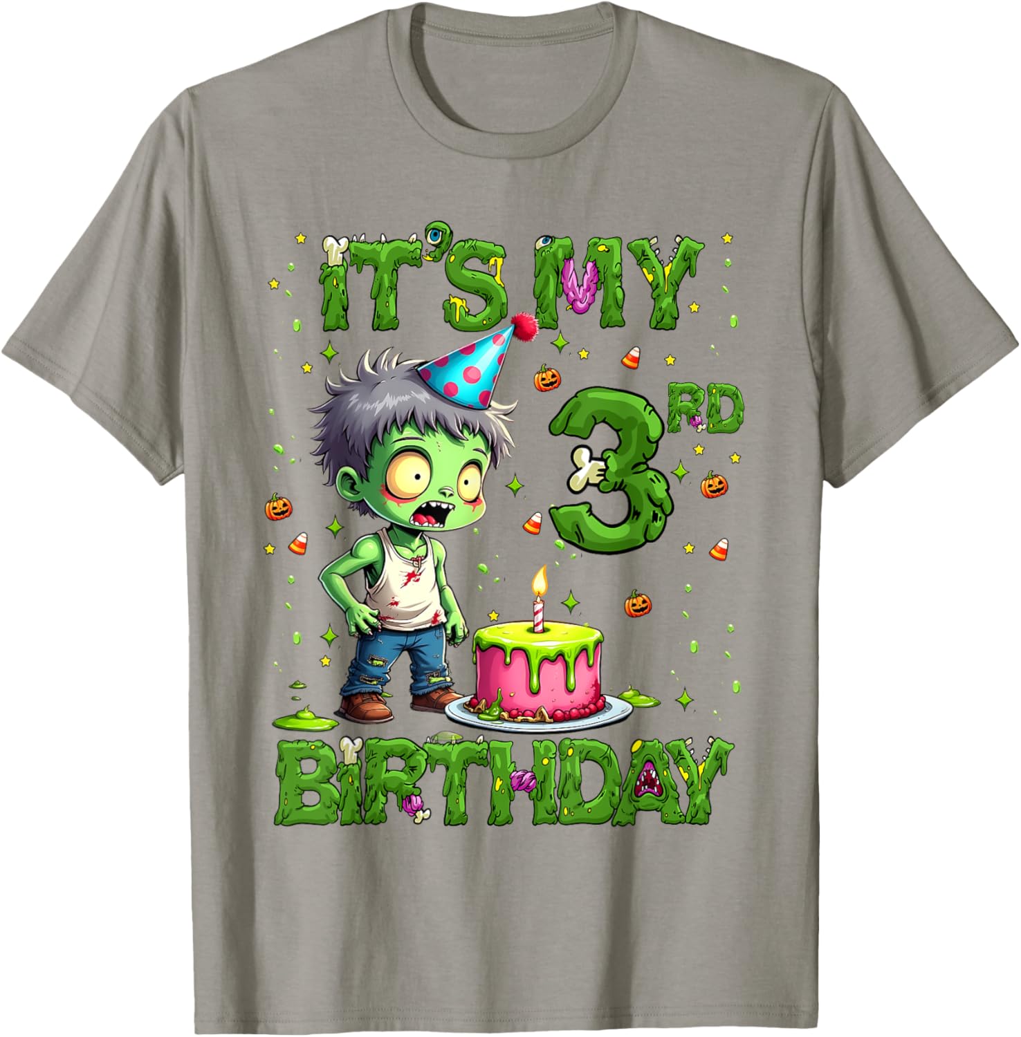 Kids It's My 3rd Birthday Boy Halloween Zombie 3 Years Old T-Shirt - T-Shirt | Sand