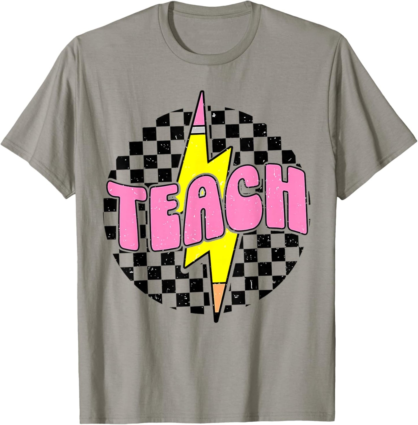Teach Pencil Lightning Bolt Retro Back To School for Teacher T-Shirt - T-Shirt | Sand