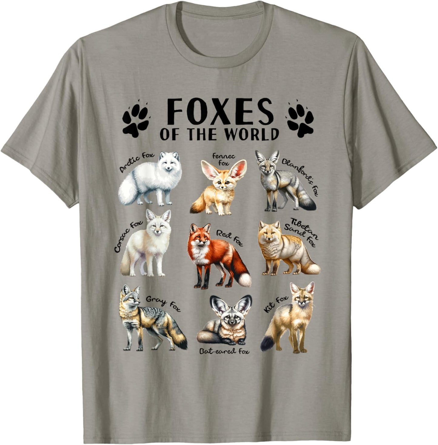 Foxes of the World Educational Collection Fox Types Animal T-Shirt - T-Shirt | Sand