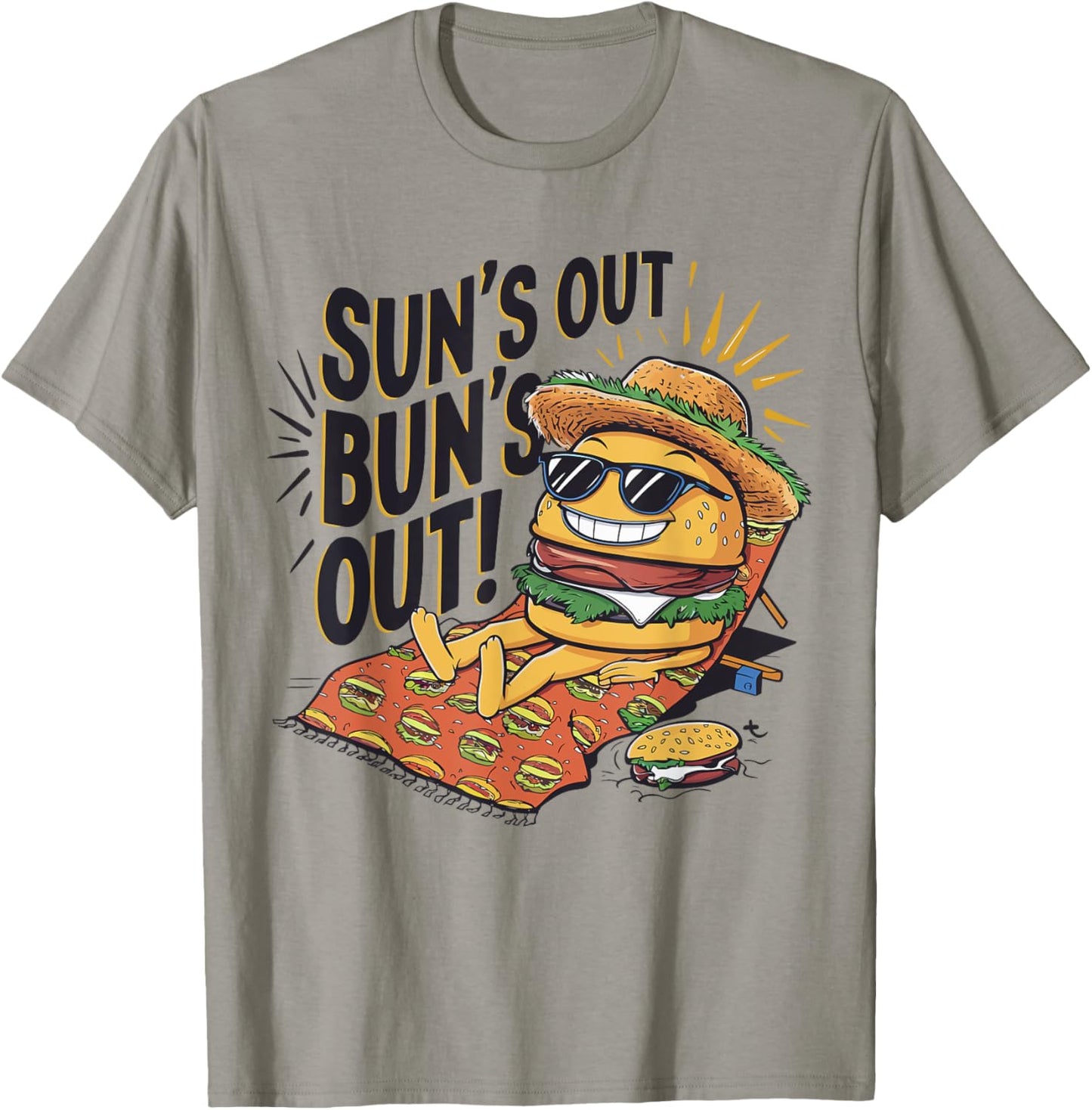 Sun's Out Bun's Out Funny Summer Cheeseburger Food Lover Women T-Shirt - T-Shirt | Sand
