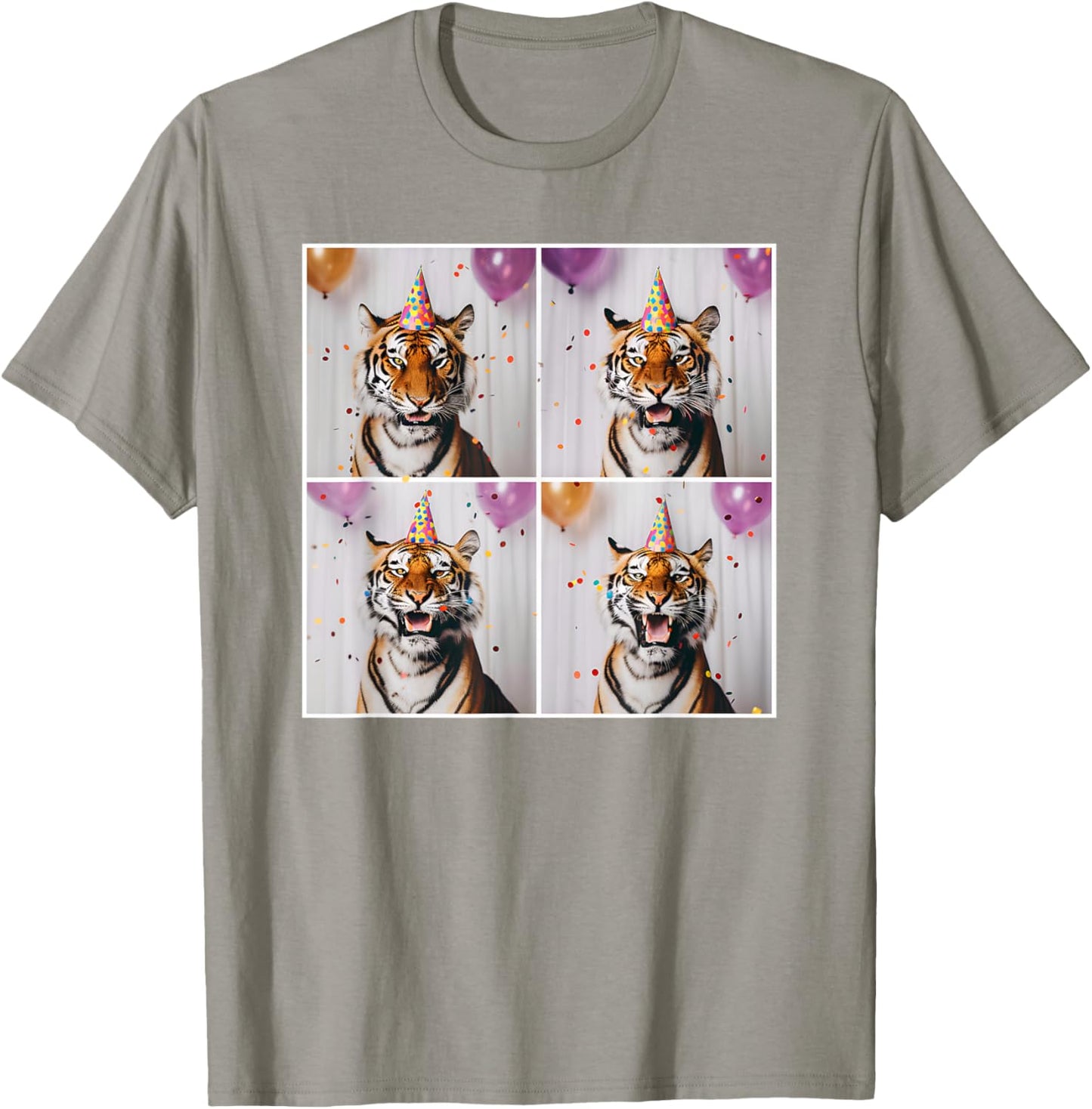 Tiger Wildlife Party Hat Jungle Animal Safari Tiger Birthday T-Shirt - T-Shirt | Sand