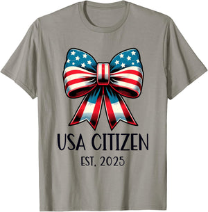 US Citizen Est 2025 New Citizenship American USA Girl 2025 T-Shirt - T-Shirt | Sand
