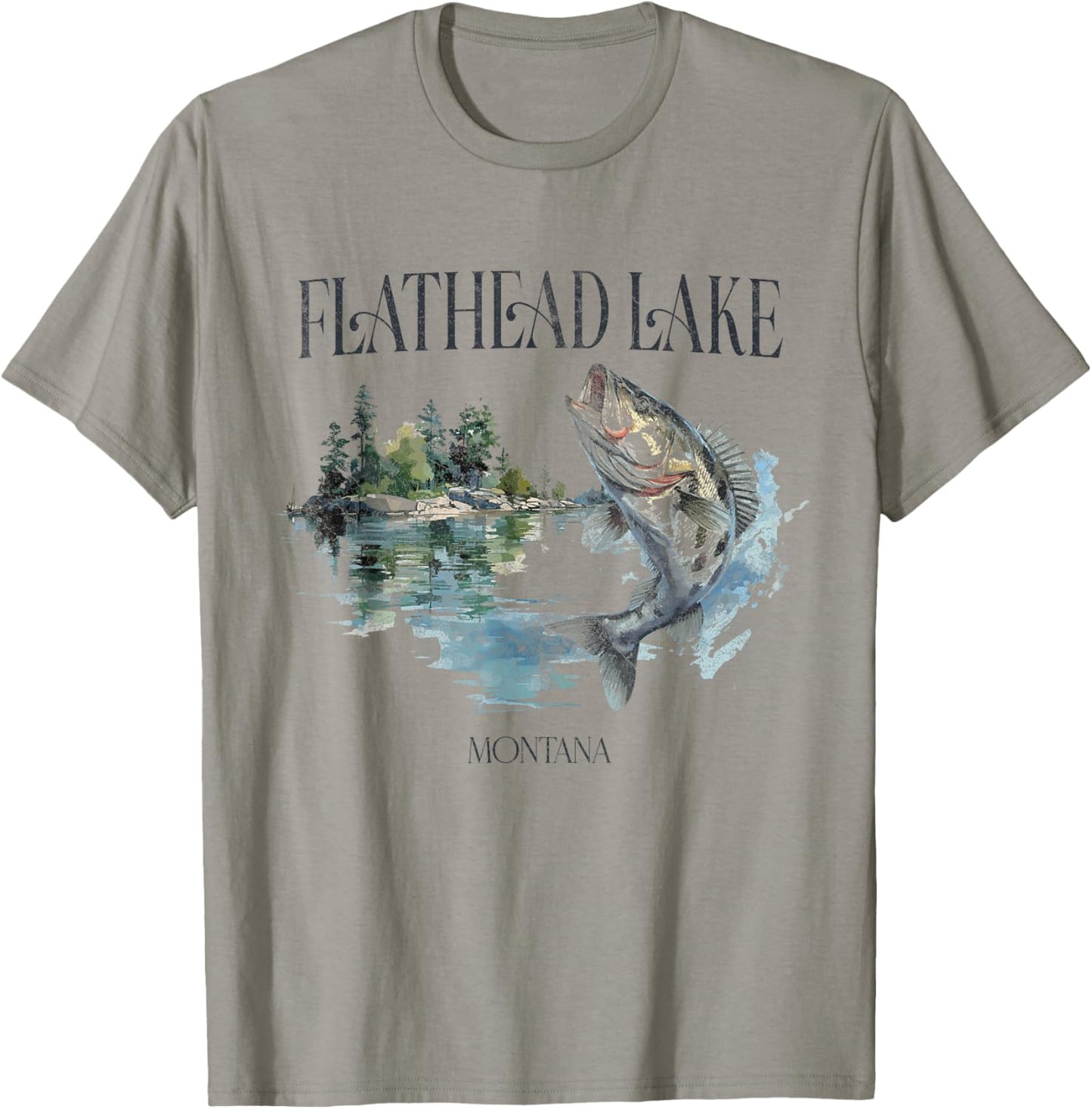 Flathead Lake Mountains Montana Hiking Outdoors Vintage T-Shirt - T-Shirt | Sand