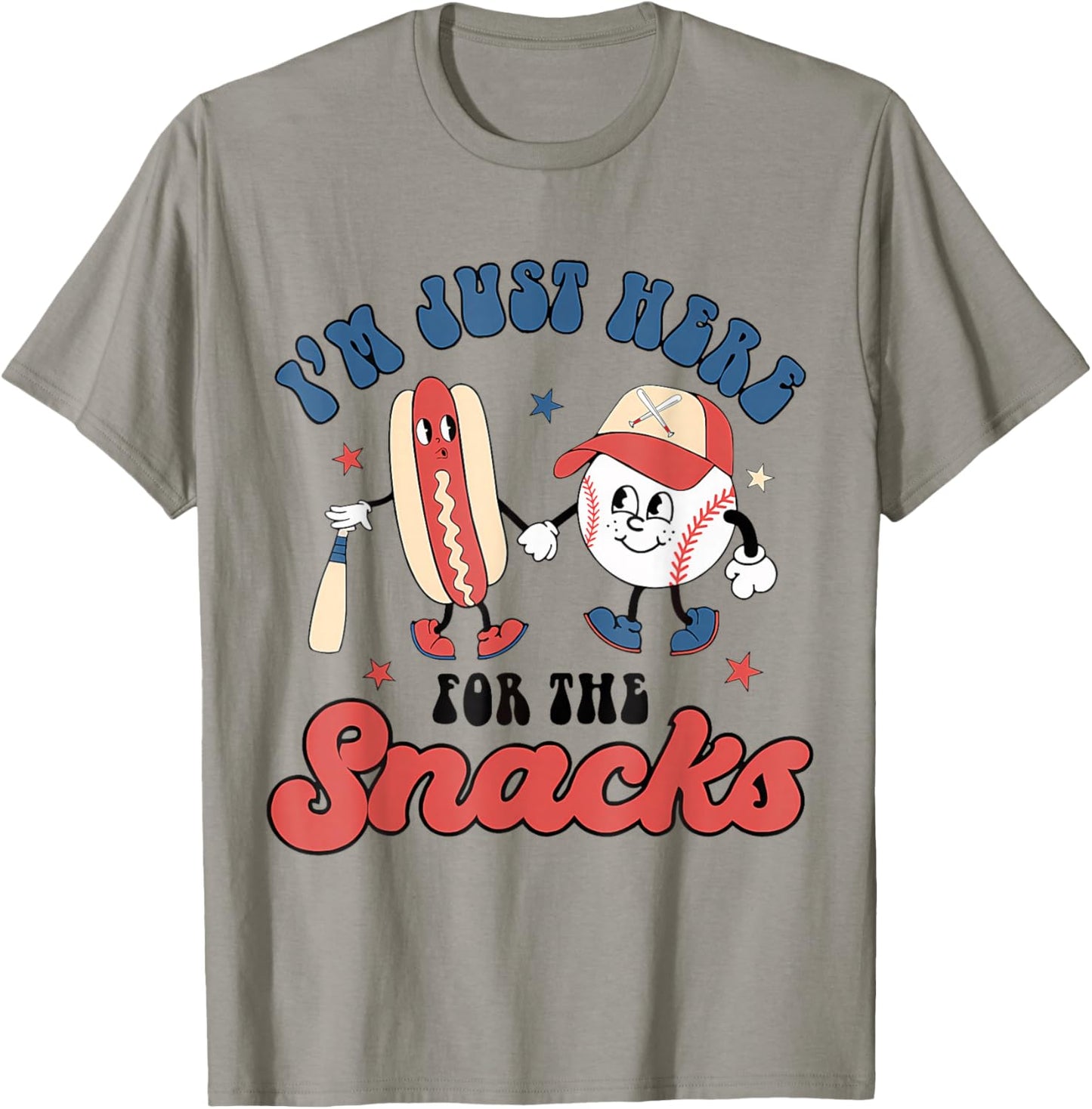 I'm Just Here For The Snacks Baseball 4Th Of July Hot Dog T-Shirt - T-Shirt | Sand