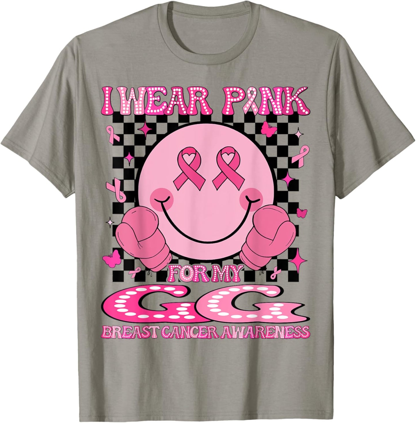 I Wear Pink For My GG Breast Cancer Awareness Groovy T-Shirt - T-Shirt | Sand
