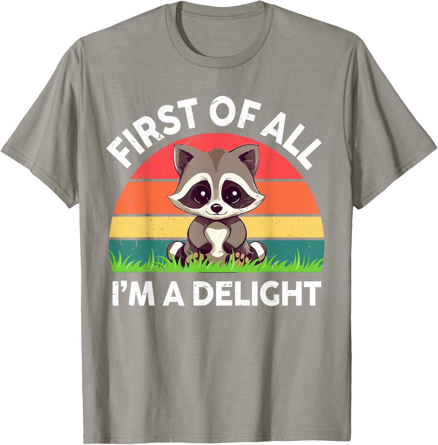Funny First Off All I'm A Delight Raccoon Toddler Boy Retro T-Shirt - T-Shirt | Sand