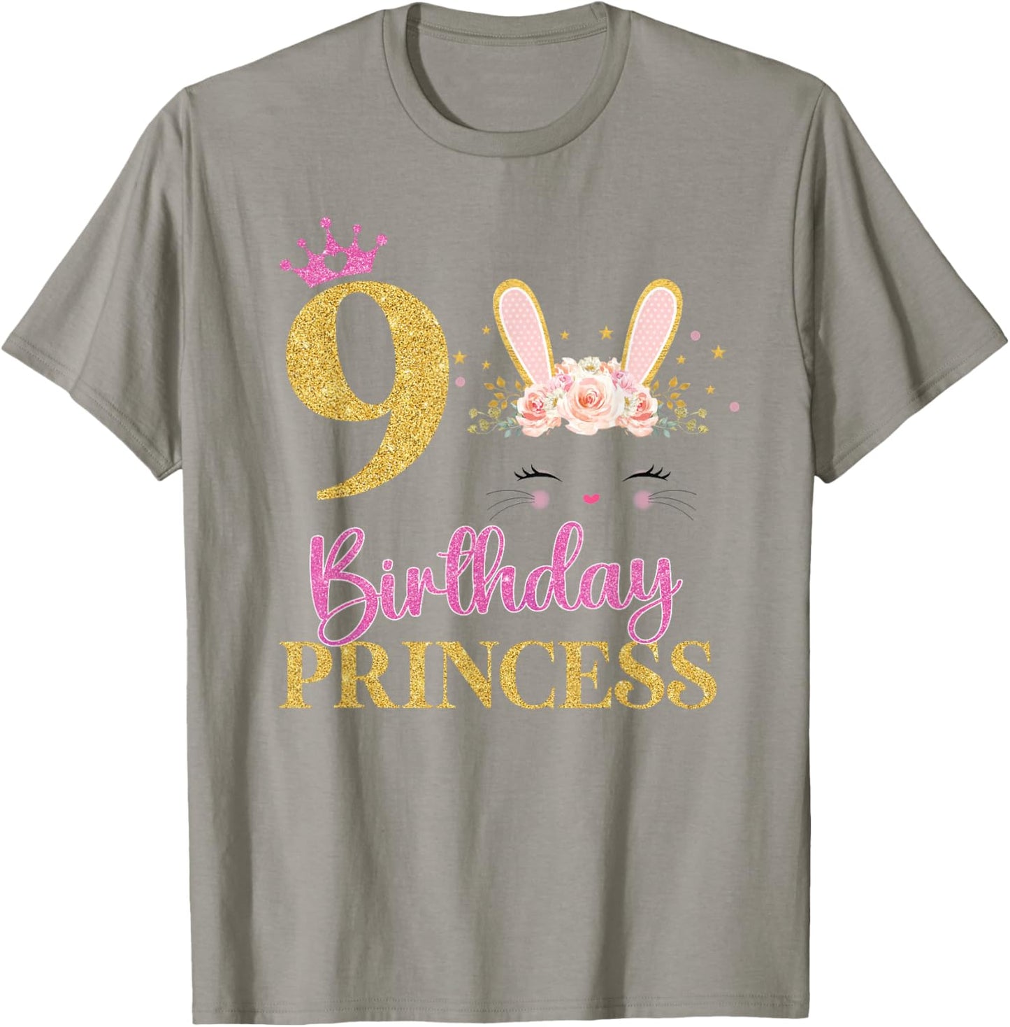 Its My 9th Birthday Girl Bunny Rabbit Theme 9 Yrs Old T-Shirt - T-Shirt | Sand