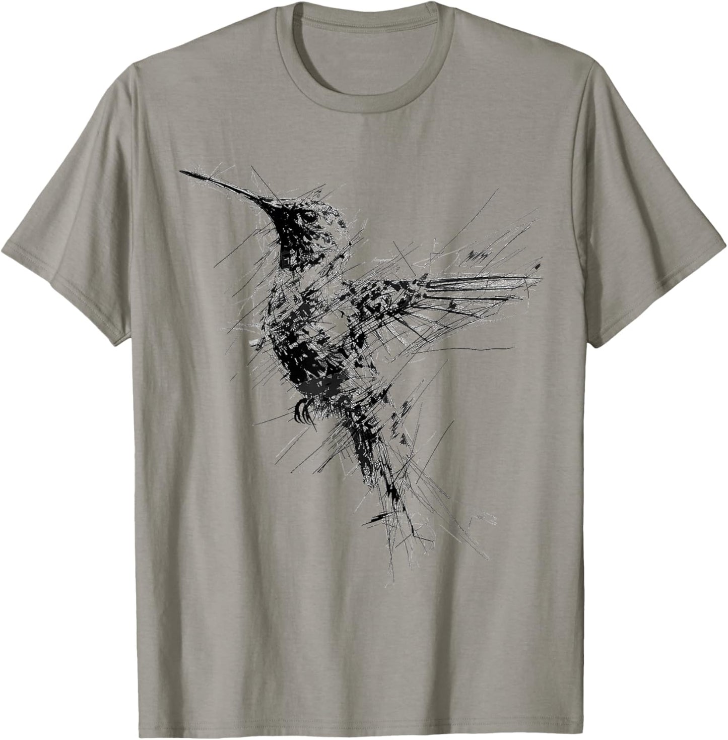 Hummingbird Art Drawing Animal Abstract Graphic Hummingbird T-Shirt - T-Shirt | Sand