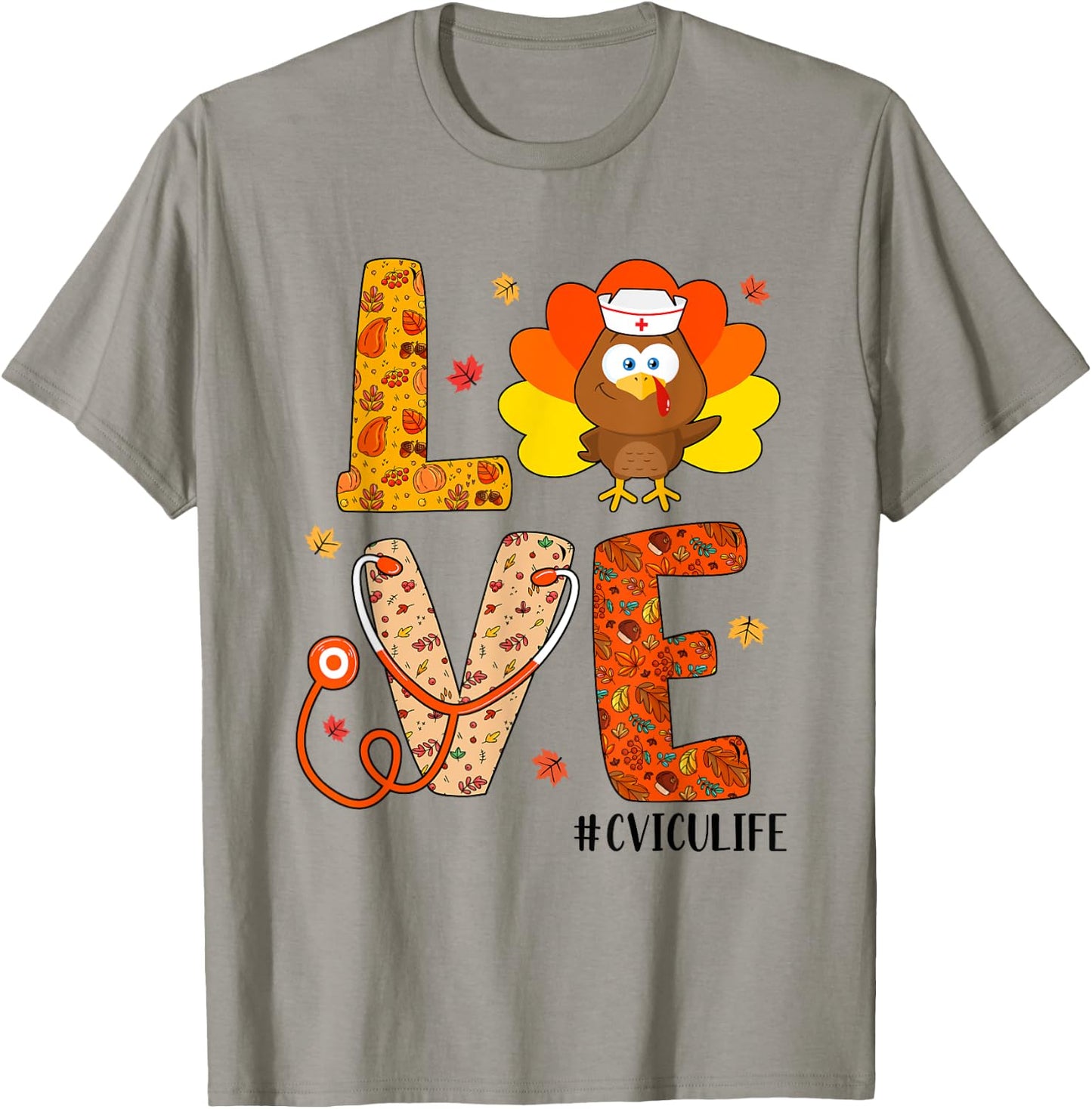 Love Nurse Life Fall CVICU Nurse Turkey Thanksgiving Day T-Shirt - T-Shirt | Sand