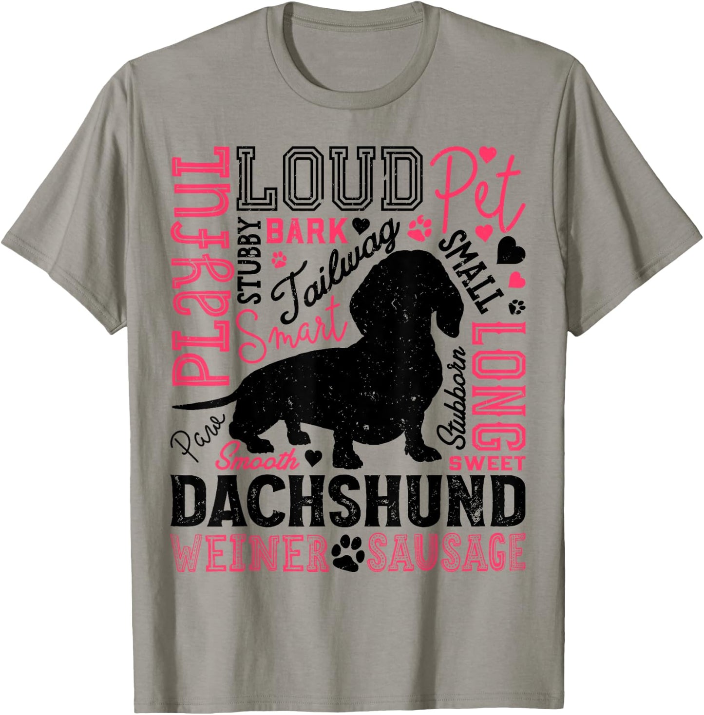 Dachshund Typography Funny Word Art Dog Lover Men Women Gift T-Shirt - T-Shirt | Sand