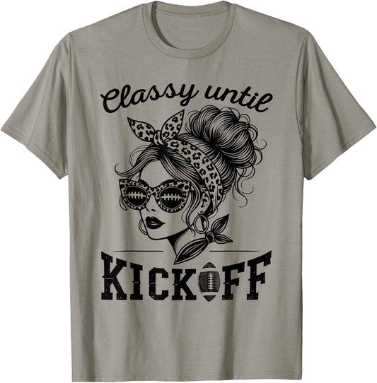 Classy Until Kickoff | Football Watching & Women Game Day T-Shirt - T-Shirt | Sand