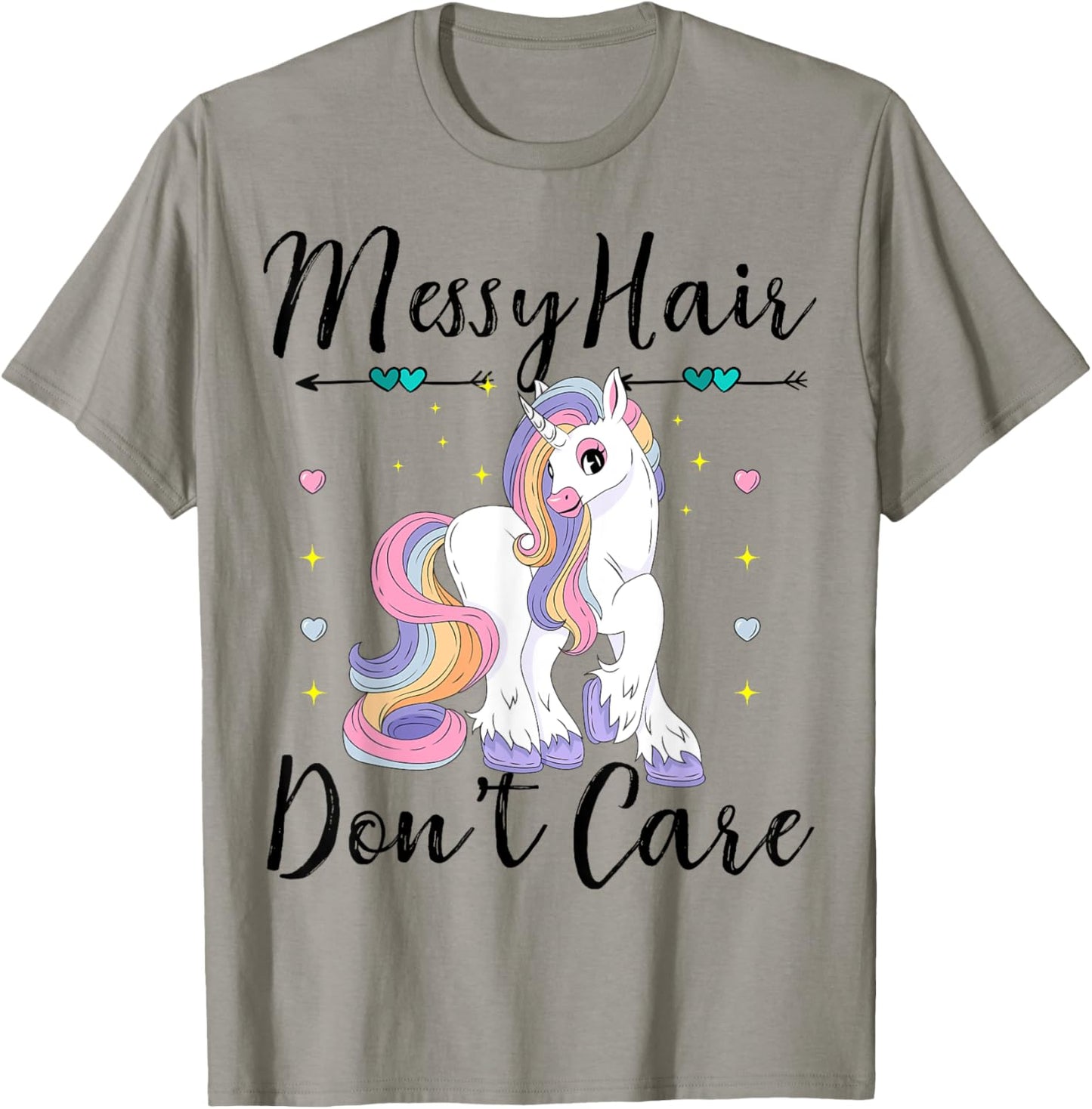 Messy Hair Don't Care Unicorn Lovers Messy Bun Hair Girls T-Shirt - T-Shirt | Sand