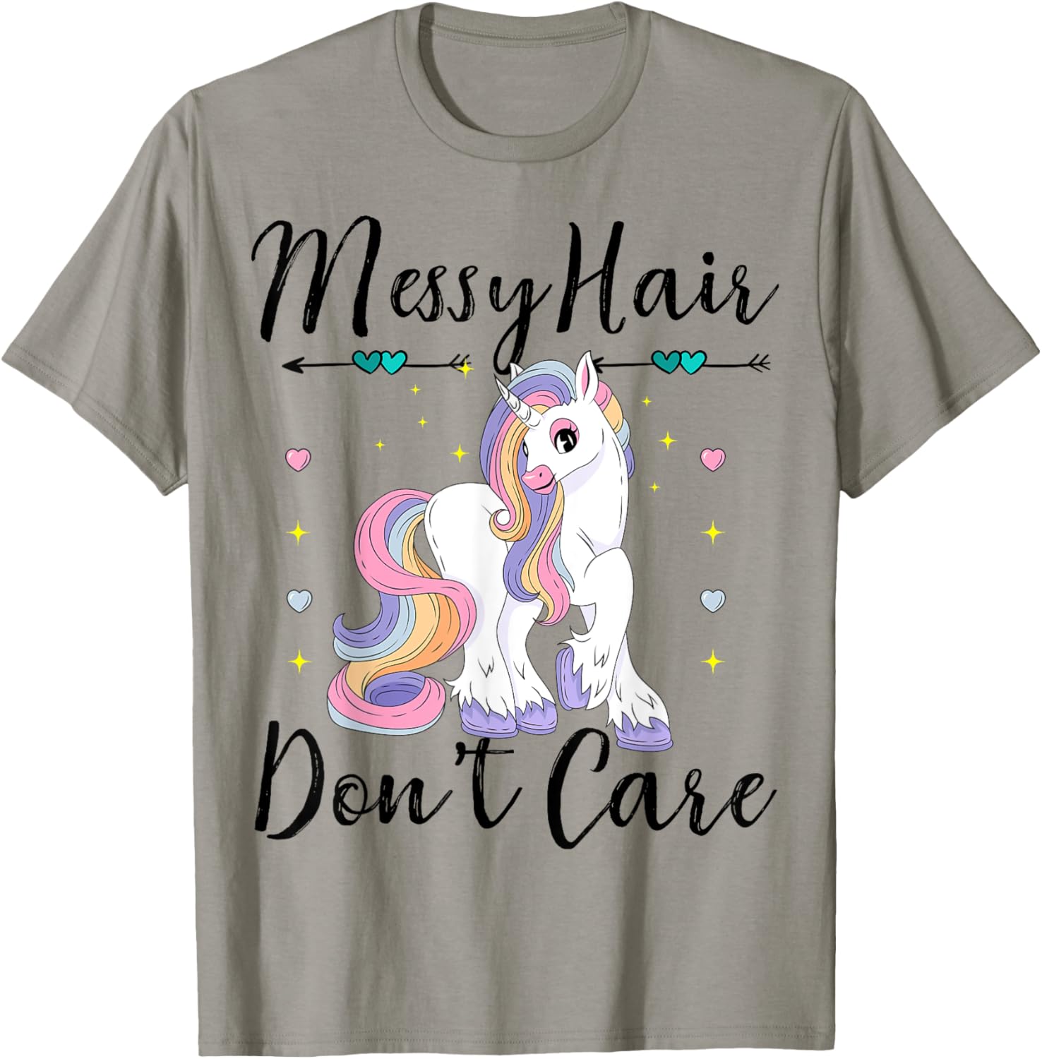 Messy Hair Don't Care Unicorn Lovers Messy Bun Hair Girls T-Shirt - T-Shirt | Sand