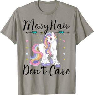 Messy Hair Don't Care Unicorn Lovers Messy Bun Hair Girls T-Shirt - T-Shirt | Sand