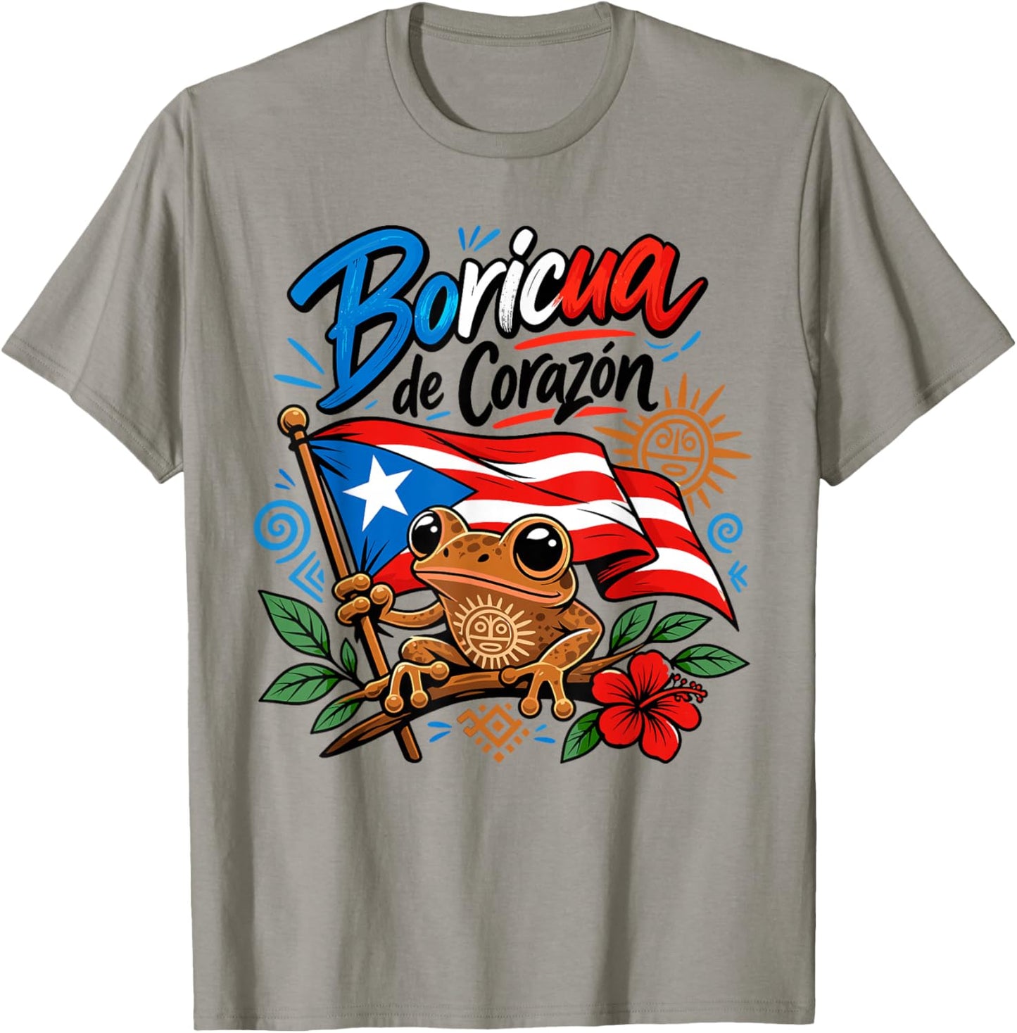 Boricua De Corazon Coqui Frog Puerto Rico Flag Pride T-Shirt - T-Shirt | Sand