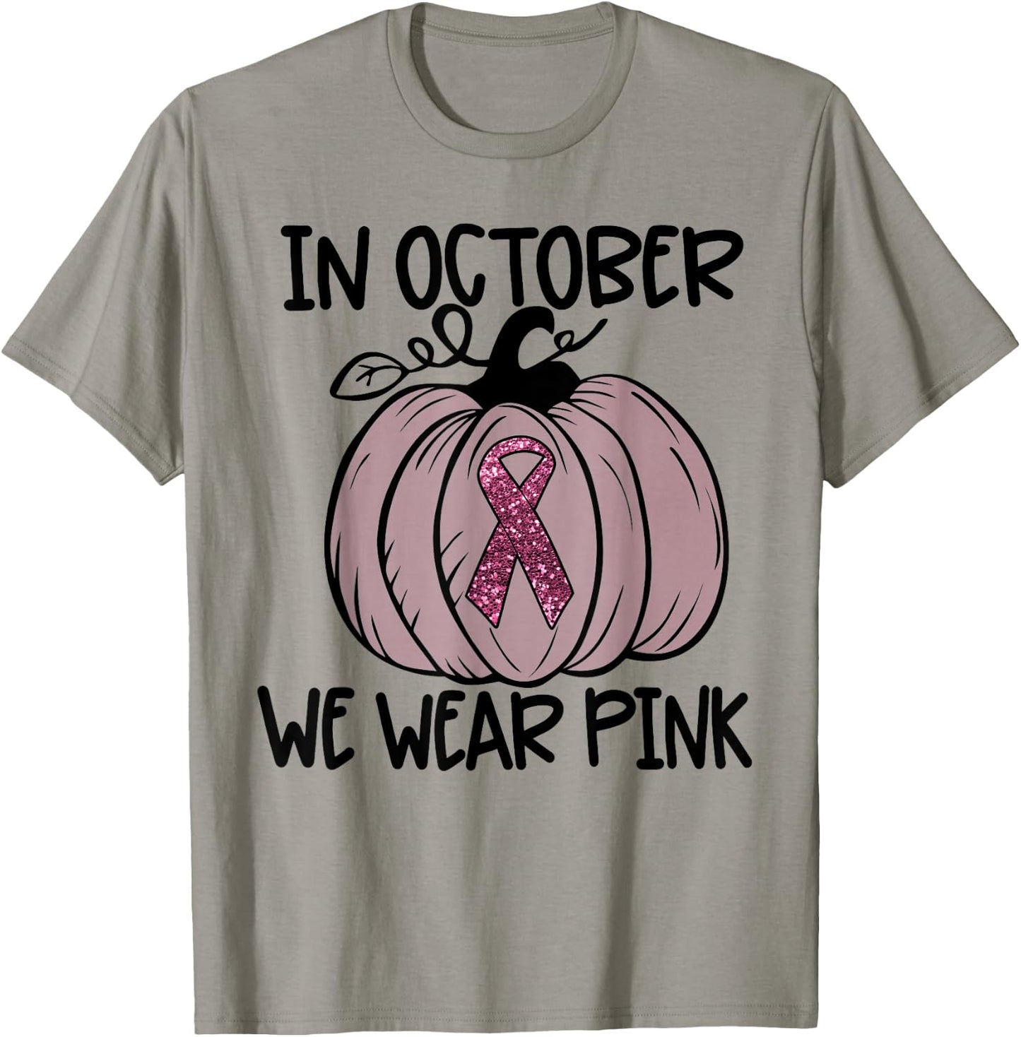In October We Wear Pink Thanksgiving Breast Cancer Awareness T-Shirt - T-Shirt | Sand