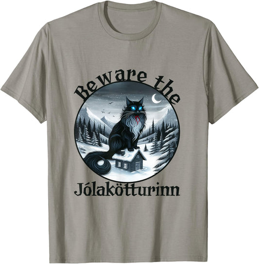 Beware The Jolakotturinn Yule Cat Icelandic Christmas Norse Men Women Kids T-Shirt - T-Shirt | Sand