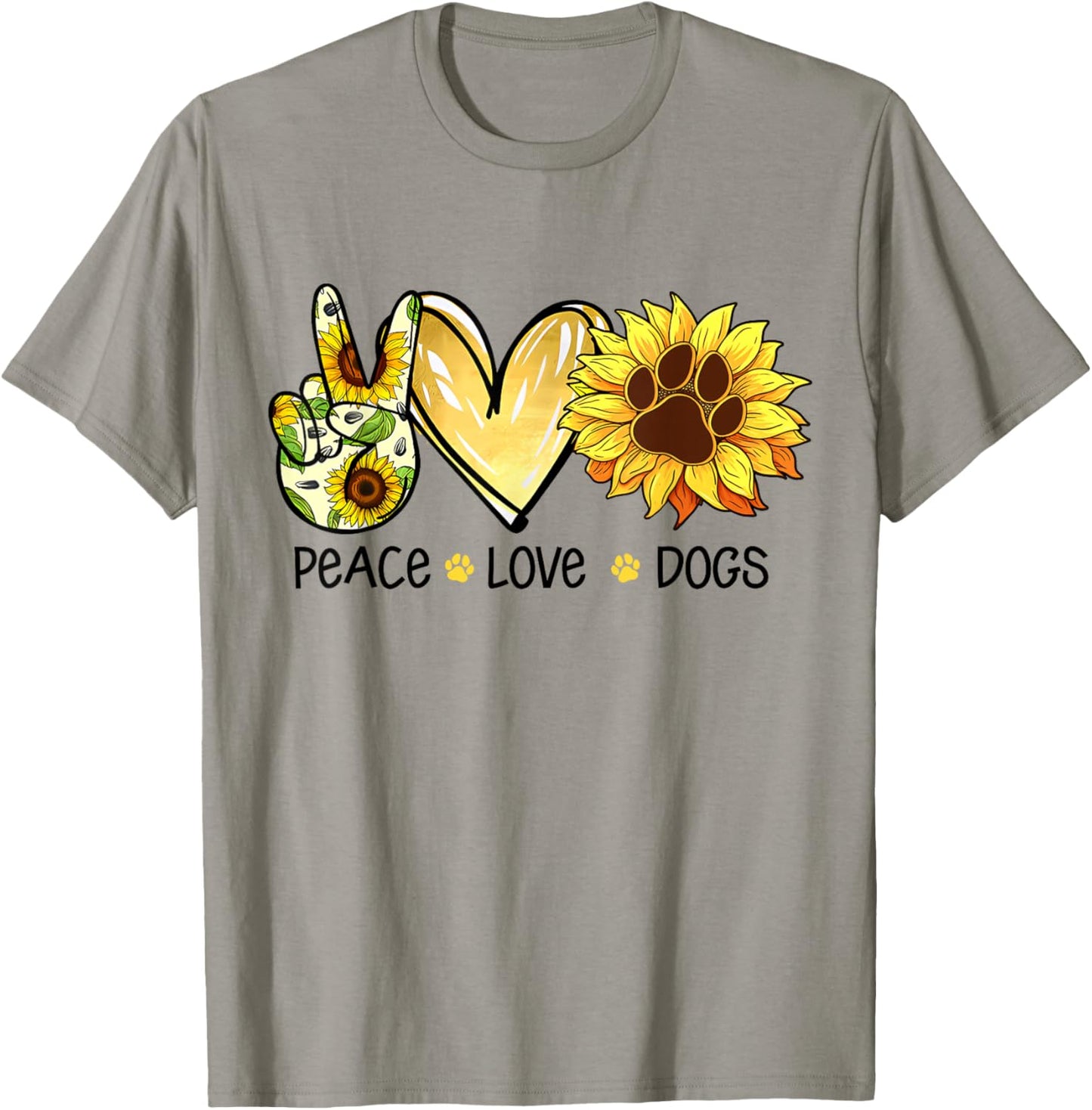 Peace Love Dogs Sunflowers Dog Paw Print Dog Lover Men Women T-Shirt - T-Shirt | Sand