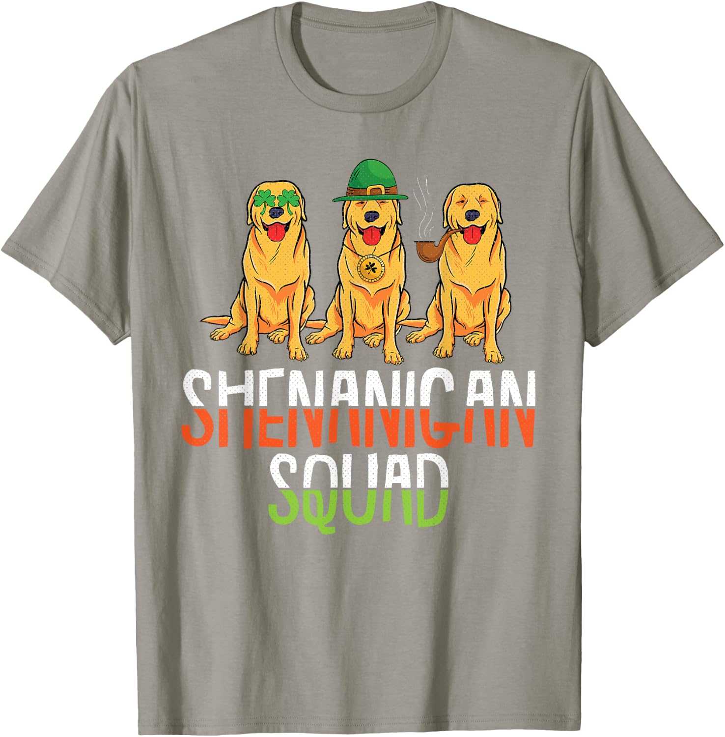 Shenanigan Squad St Patricks Day Cute Golden Retriever Gift T-Shirt - T-Shirt | Sand