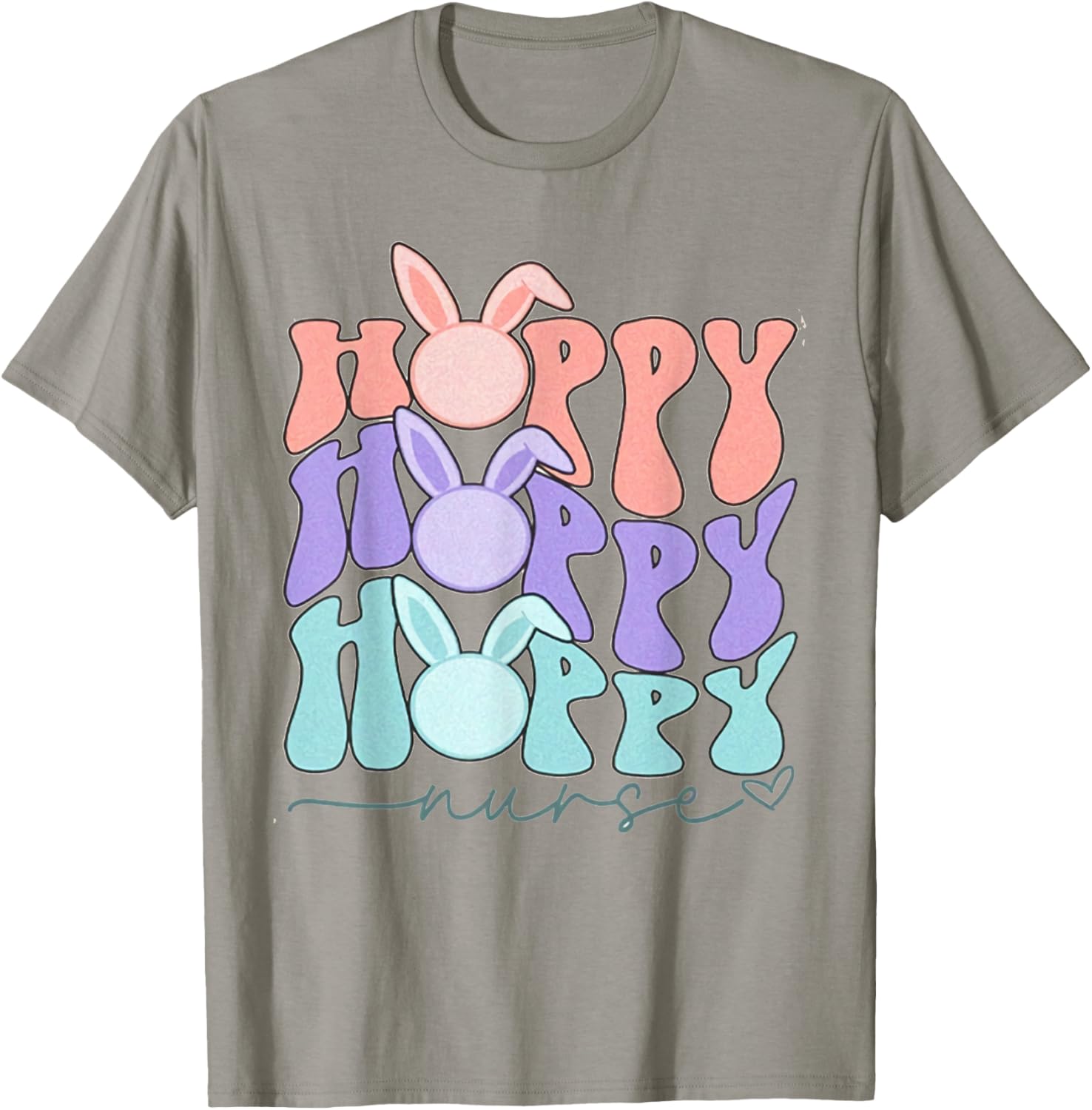 Retro Nurse Easter Hoppy Nurse Rn Easter Groovy Bunny Spring T-Shirt - T-Shirt | Sand